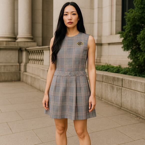 Vintage Plaid A Line Sleeveless Academia School Dress Women's Size 6 - Picture 1 of 11